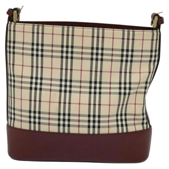 BURBERRY Nova Check Shoulder Bag Canvas Beige Red Auth - Picture 3 of 16
